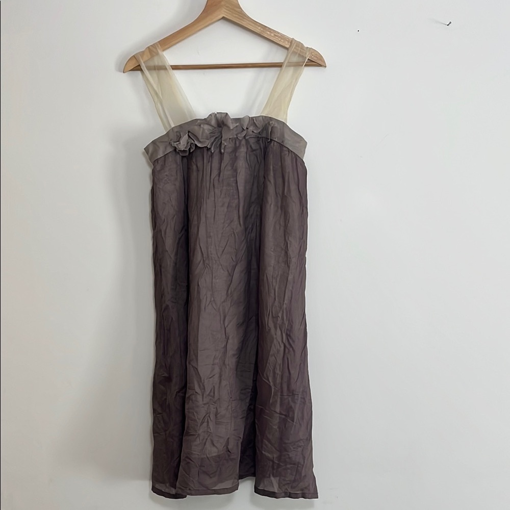 Piko 1988 Elegant Gray/Taupe Sleeveless Dress with Sheer Straps